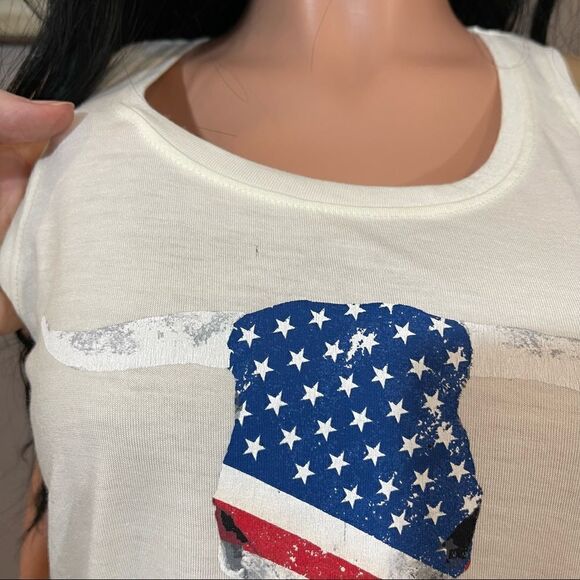 American flag bullhead longhorn cow skull tank - Picture 9 of 13